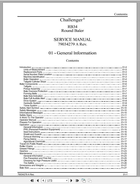 Challenger NA RB34 Round Baler Service Manual79034279A2
