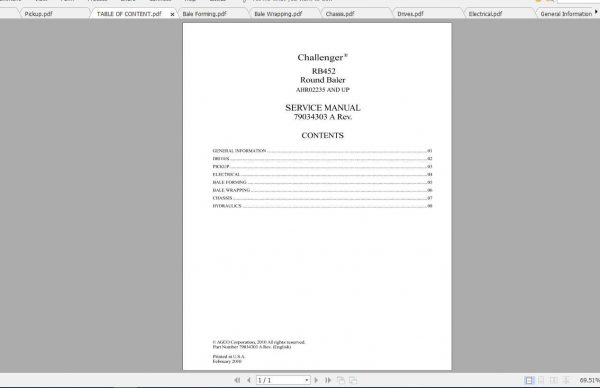Challenger NA RB452 Round Baler Service Manual1