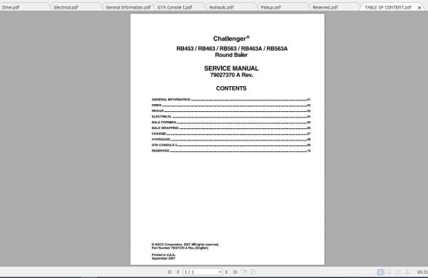Challenger NA RB453 RB563A Round Baler Service Manual1