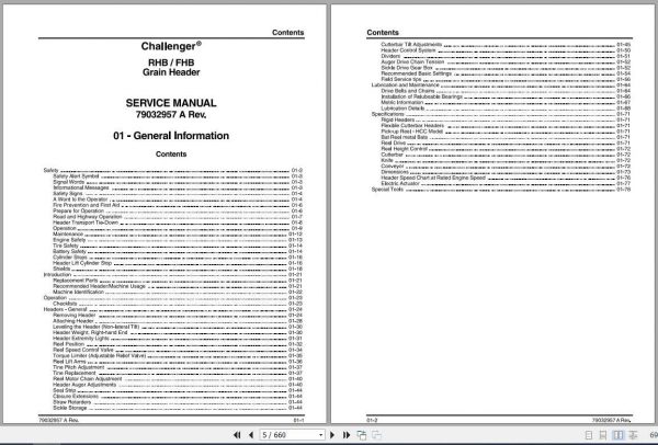 Challenger NA RHB FHB Grain Header Service Manual79032957A 2
