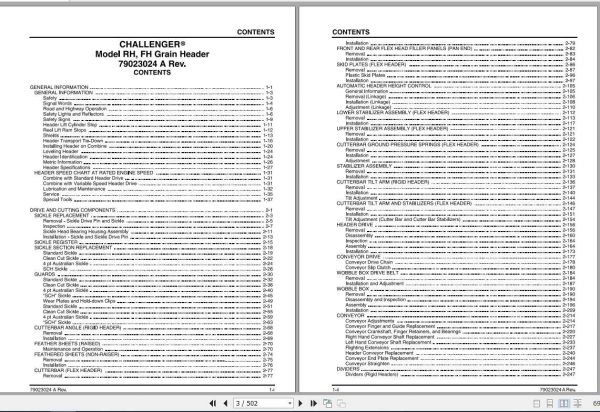 Challenger NA RH FH Grain Header Service Manual79023024A 2