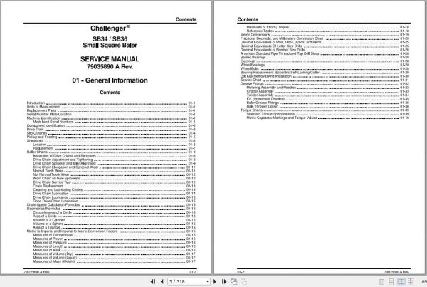 Challenger NA SB34 SB36 Small Square Baler Service Manual79035890A2