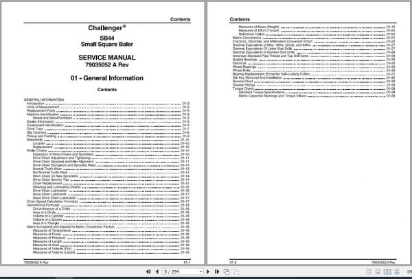 Challenger NA SB44 Small Square Baler Service Manual79035052A2