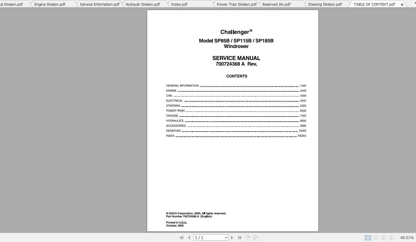 Challenger NA SP85B SP115B SP185B Windrower Service Manual700724368A 1