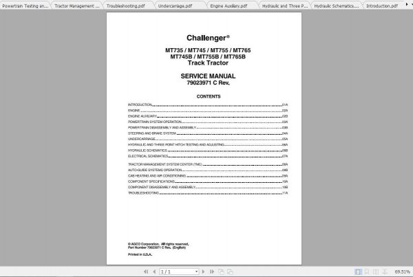 Challenger NA Tractor MT735 MT765B Track Service Manual79023971C 1
