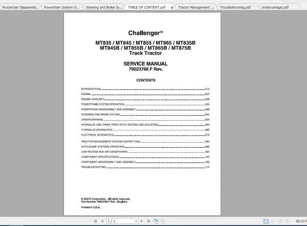 Challenger NA Tractor MT835 MT875B Service Manual79023768F 1