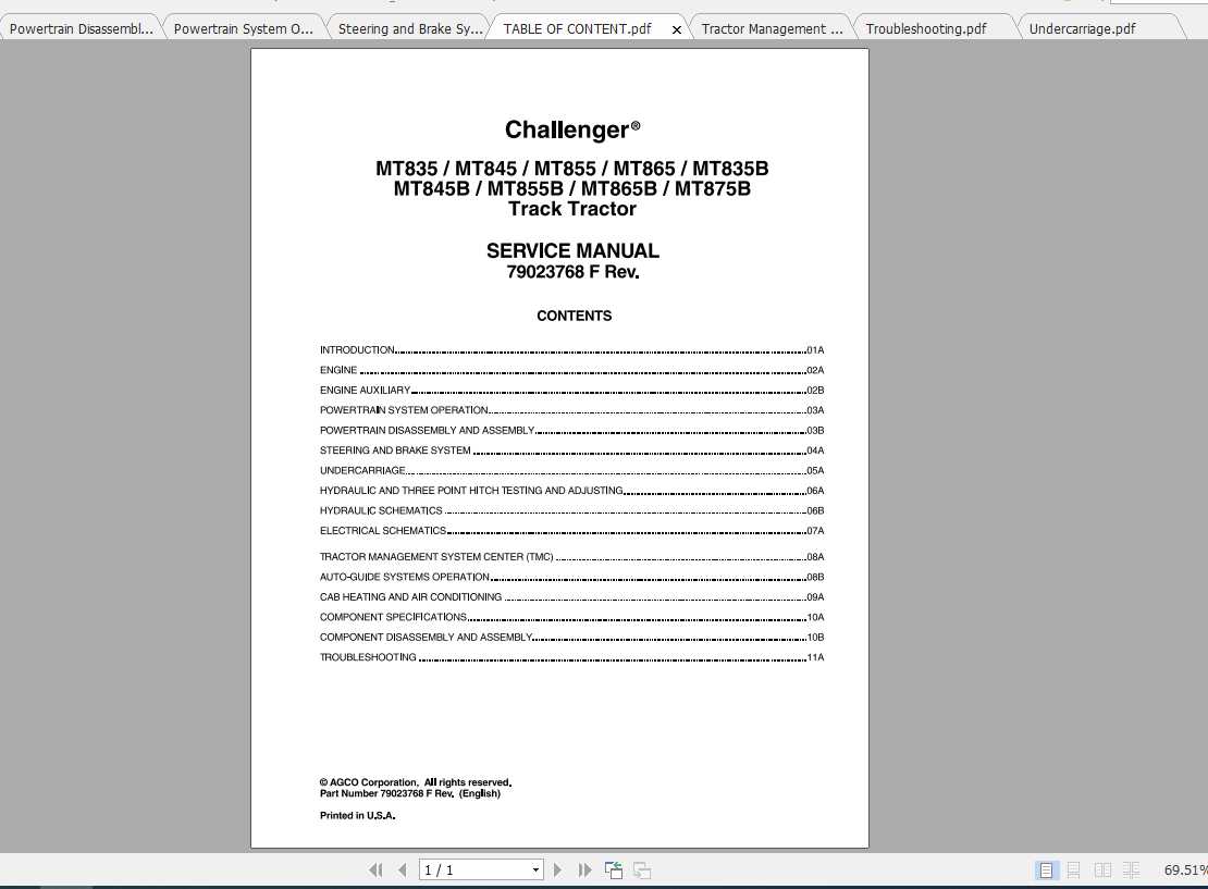 Challenger NA Tractor MT835 MT875B Service Manual79023768F 1
