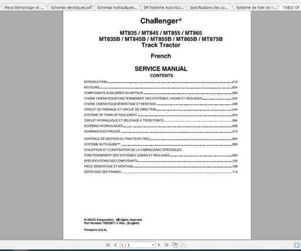 Challenger NA Tractor MT835 MT875B Service ManualFR 1