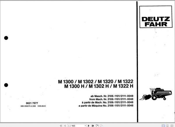 Deutz Fahr Tractor M1300 M1322 Spare Parts Manual 1
