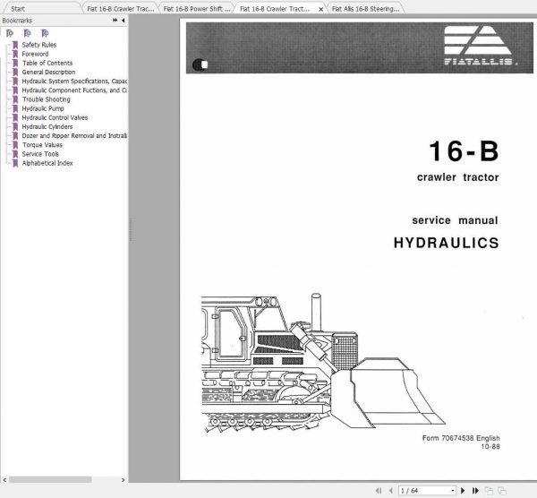 Fiat Allis 16B Crawler Tractor Dozer Service Manuals 2