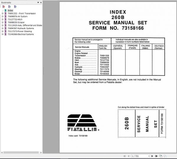 Fiat Allis 260B Tractor Scraper Service Manual73158166 1