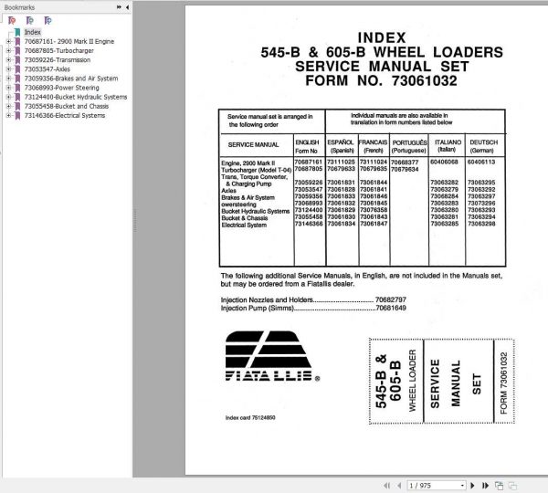 Fiat Allis 545B 605B Wheel Loader Manual73061032 1