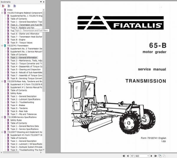 Fiat Allis 65B Motor Grader Service Manual73125943 2