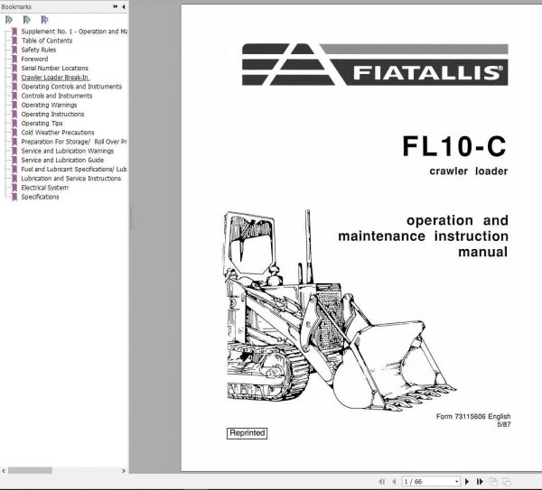 Fiat Allis Crawler Loader FL10C Operators Manual73115606 1
