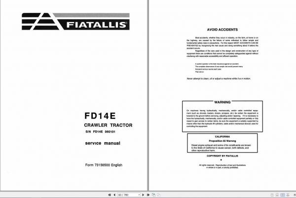 Fiat Allis FD14E Crawler Tractor Dozer Service Manual73156837 1