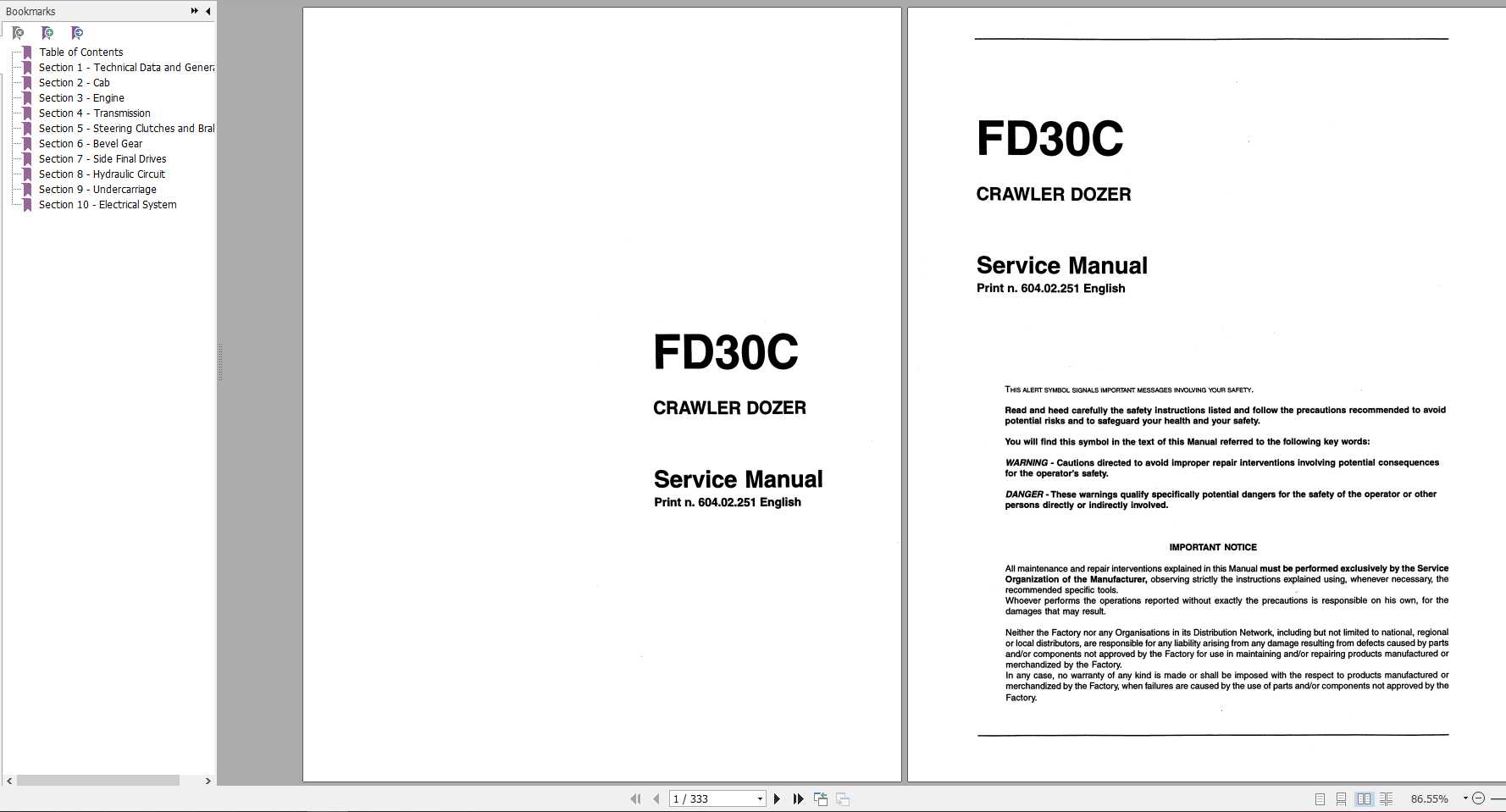 Fiat Allis FD30C Crawler Dozer Service Manual60402251 1