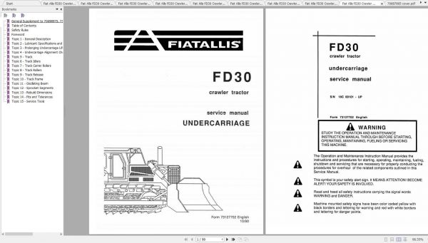 Fiat Allis FD30 Crawler Tractor Dozer Service Manuals 1