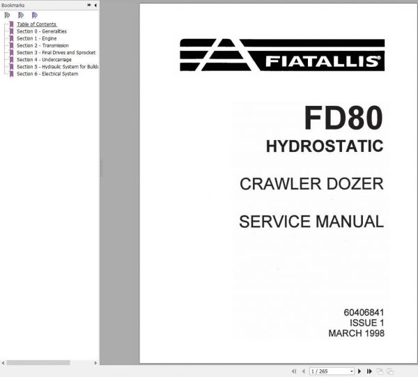 Fiat Allis FD80 Hydrostatic Crawler Dozer Service Manual60406841 1
