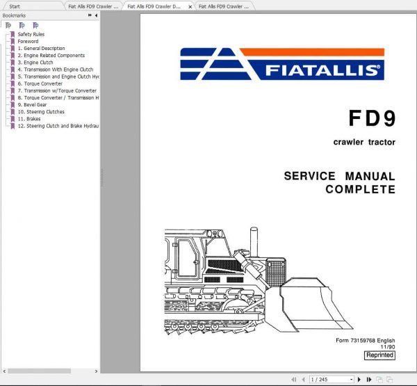 Fiat Allis FD9 Crawler Dozer Tractor Service Manuals 1