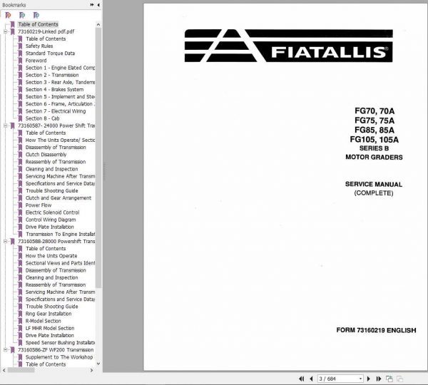 Fiat Allis FG7070A FG7575A FG8585A FG105105A Series B Motor Graders Service Manual 1
