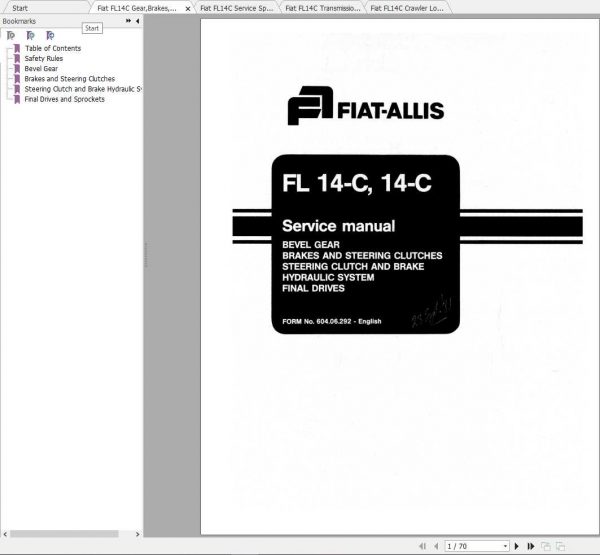 Fiat Allis FL14C Crawler Loader Service Manuals 1