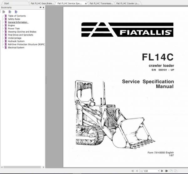Fiat Allis FL14C Crawler Loader Service Manuals 2