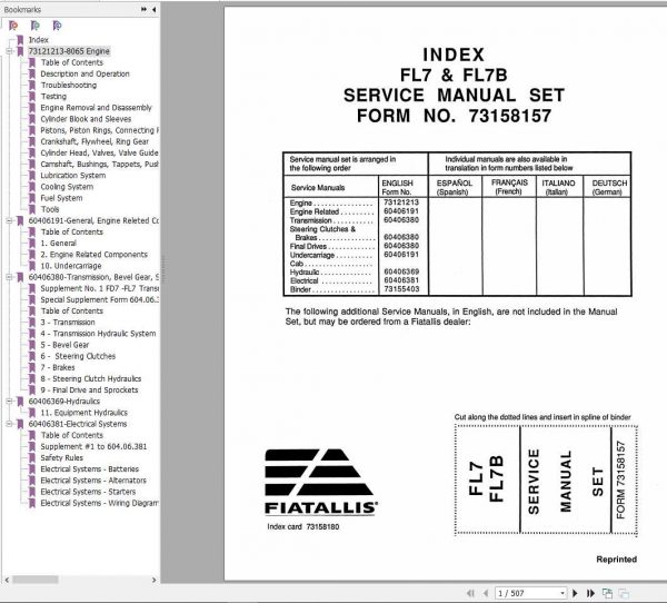 Fiat Allis FL7 FL7B Dozer Service Manual73158157 1