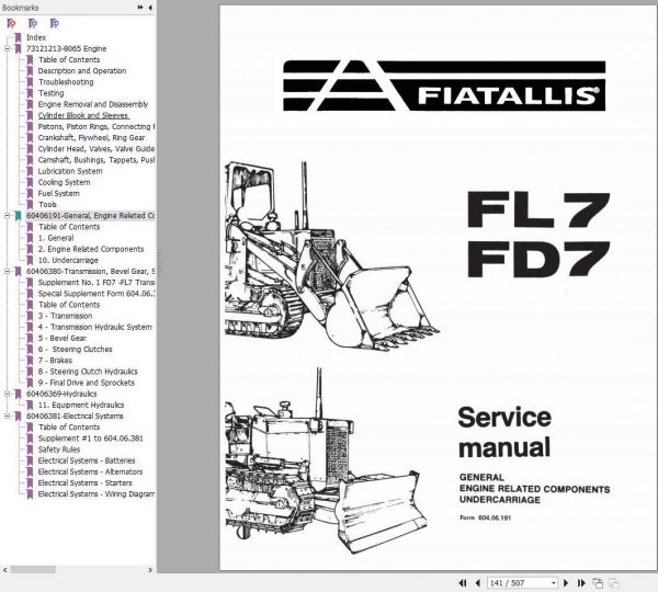 Fiat Allis FL7 FL7B Dozer Service Manual73158157 2