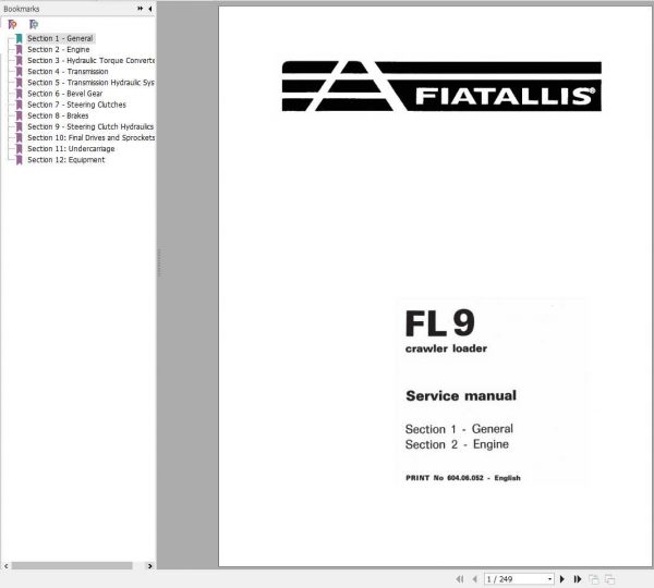Fiat Allis FL9 Crawler Loader Service Manuals 1