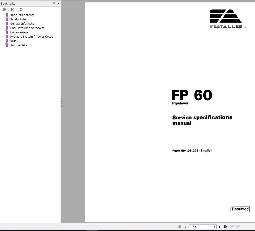 Fiat Allis FP60 Pipelayer Service Specifications Manual60406271 1