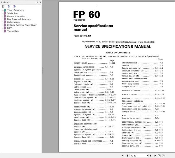 Fiat Allis FP60 Pipelayer Service Specifications Manual60406271 2