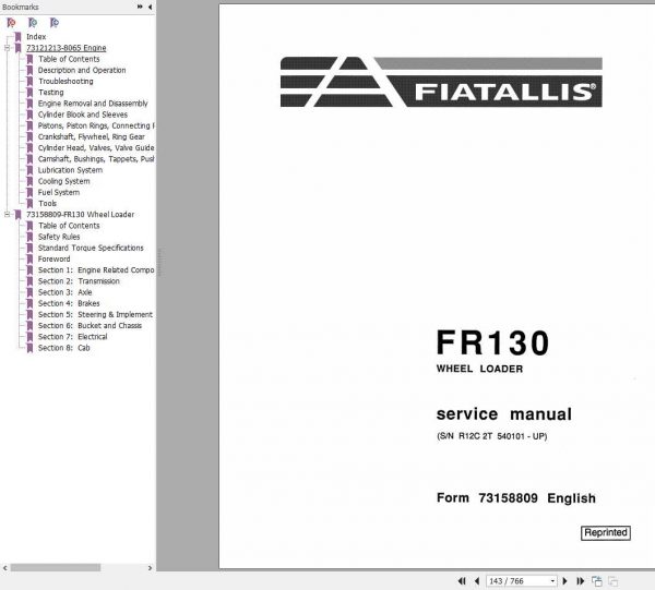 Fiat Allis FR130 Wheel Loader Service Manual73158811 3