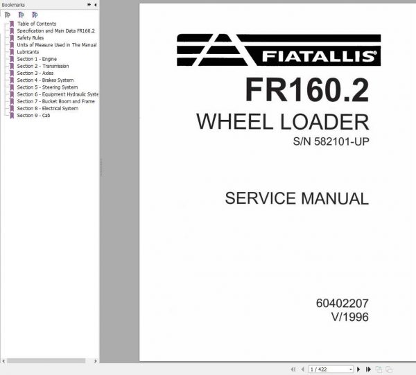 Fiat Allis FR1602 Wheel Loader Service Manual60402207 1