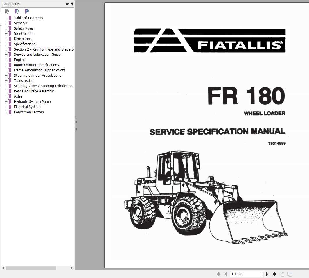 Fiat Allis FR180 Wheel Loader Service Specification Manual75314899 1