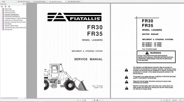 Fiat Allis FR30 Wheel Loader Service Manuals 1