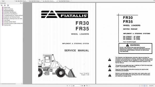 Fiat Allis FR30 Wheel Loader Service Manuals 2