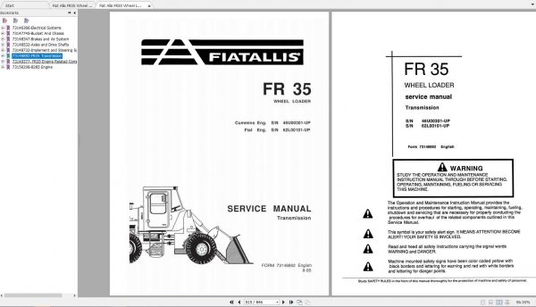Fiat Allis FR35 Wheel Loader Service Manuals 3