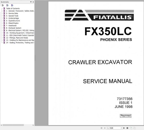 Fiat Allis FX350LC Phoenix Series Crawler Excavator Service Manual 1