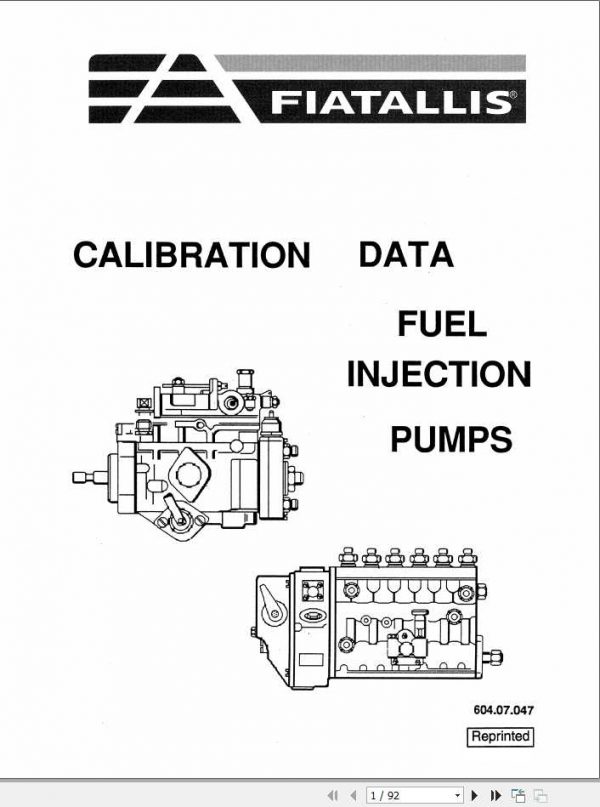 Fiat Allis Fuel Injection Pumps Calibration Data60407047 1