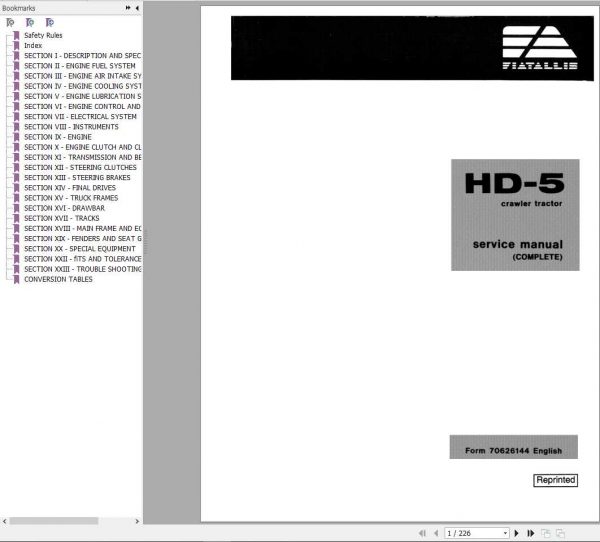 Fiat Allis HD5 Crawler Tractor Service Manual70626144 1