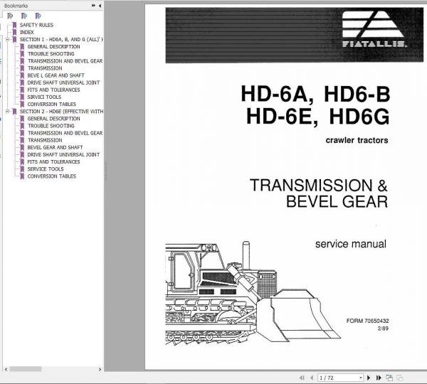 Fiat Allis HD6A HD6B HD6E HD6G Crawler Tractors Transmission Bevel Gear Service Manual70650432 1