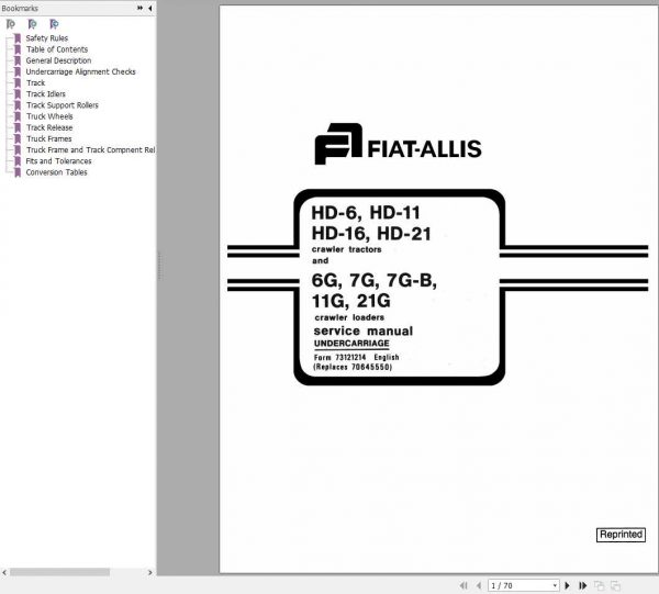 Fiat Allis HD6 HD11 HD16 HD21 6G 7G 7GB 11G 21G UnderCarriage Service Manual73121214 1