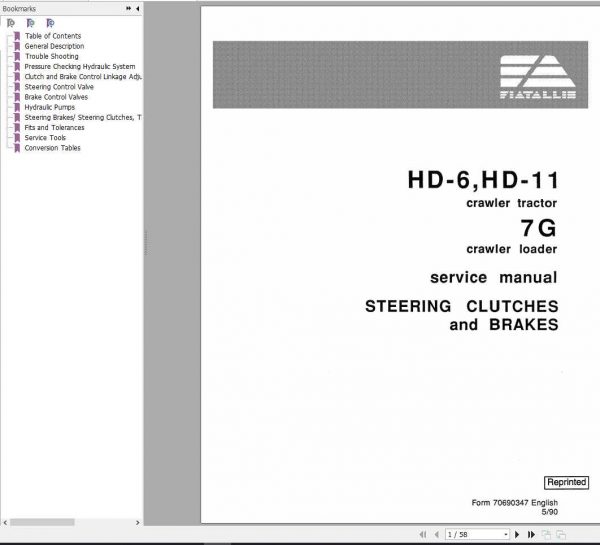 Fiat Allis HD6 HD11 Tractor 7G Loader Steering Clutches Brakes Service Manual70690347 1