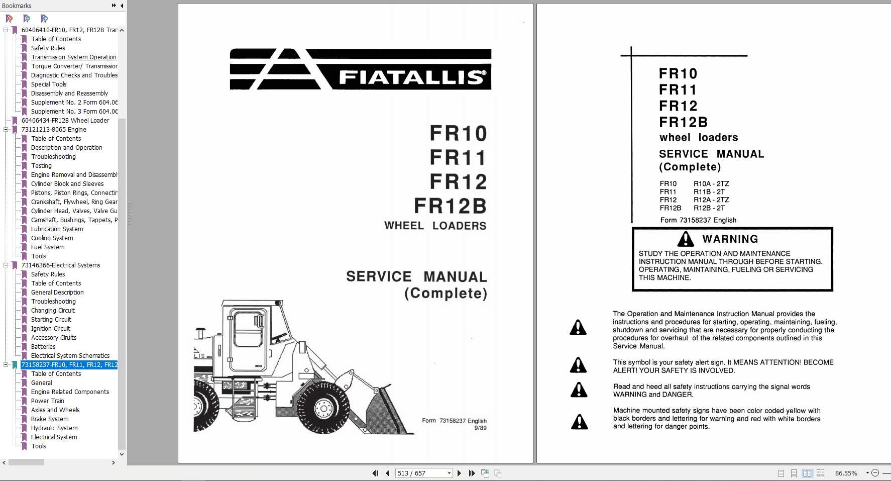 Fiat Allis Wheel Loader FR12B Service Manual73155597 3