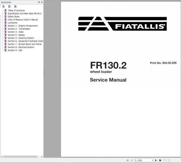 Fiat Allis Wheel Loader FR1302 Service Manual 1