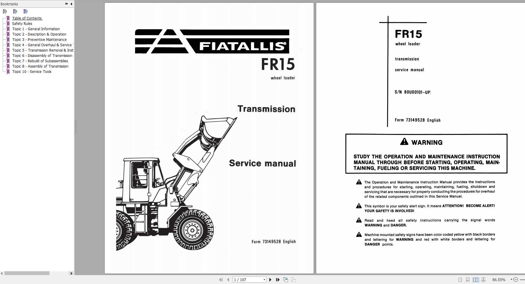 Fiat Allis Wheel Loader FR15 Service Manual73149528 1