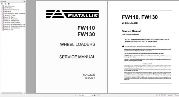 Fiat Allis Wheel Loader FW110 FW130 Service Manual 1