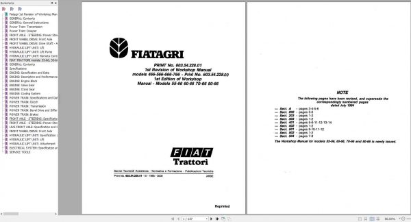 Fiat Trattori 466 566 666 766 55 66 60 66 70 66 80 66 Tractors Workshop Manual 1