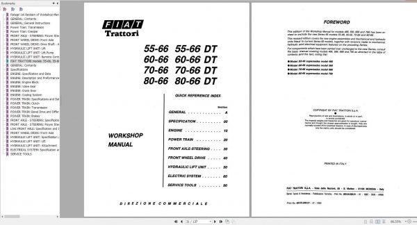 Fiat Trattori 466 566 666 766 55 66 60 66 70 66 80 66 Tractors Workshop Manual 2