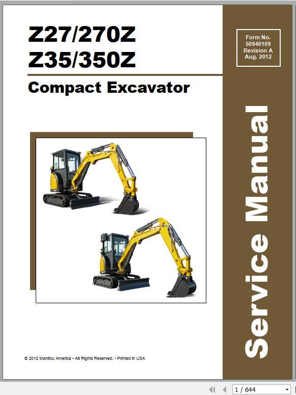 GEHL Compact Excavator 270Z 350ZZ27 Z35 Service Manual50940109 RevA 1